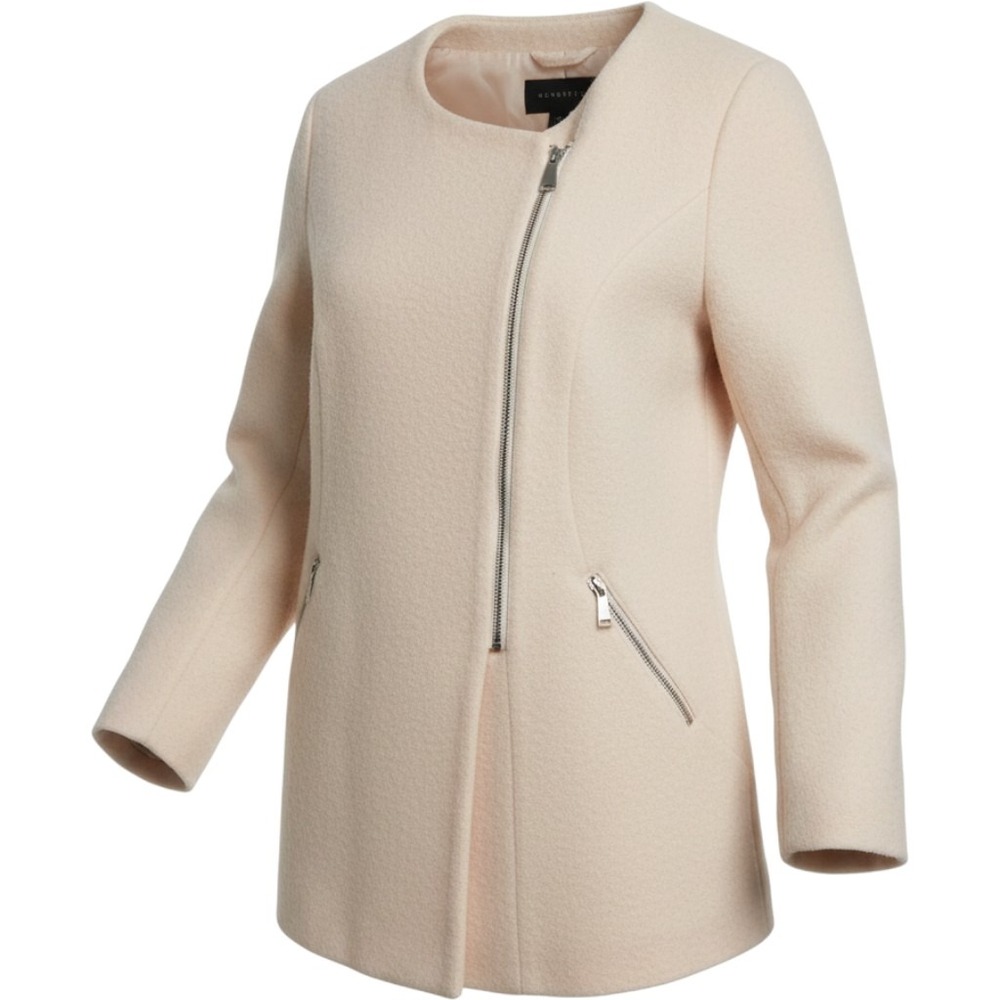 Metaphor Missy Asymmetrical Zip Boucle Jacket Sheer Blush Large NWT M82321